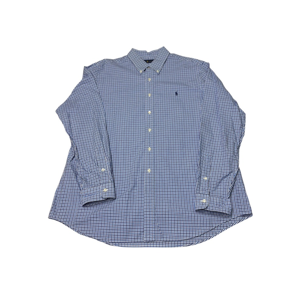 Ralph Lauren Mens XXL Gingham Button Down Shirt Blue White Cotton Long Sleeve